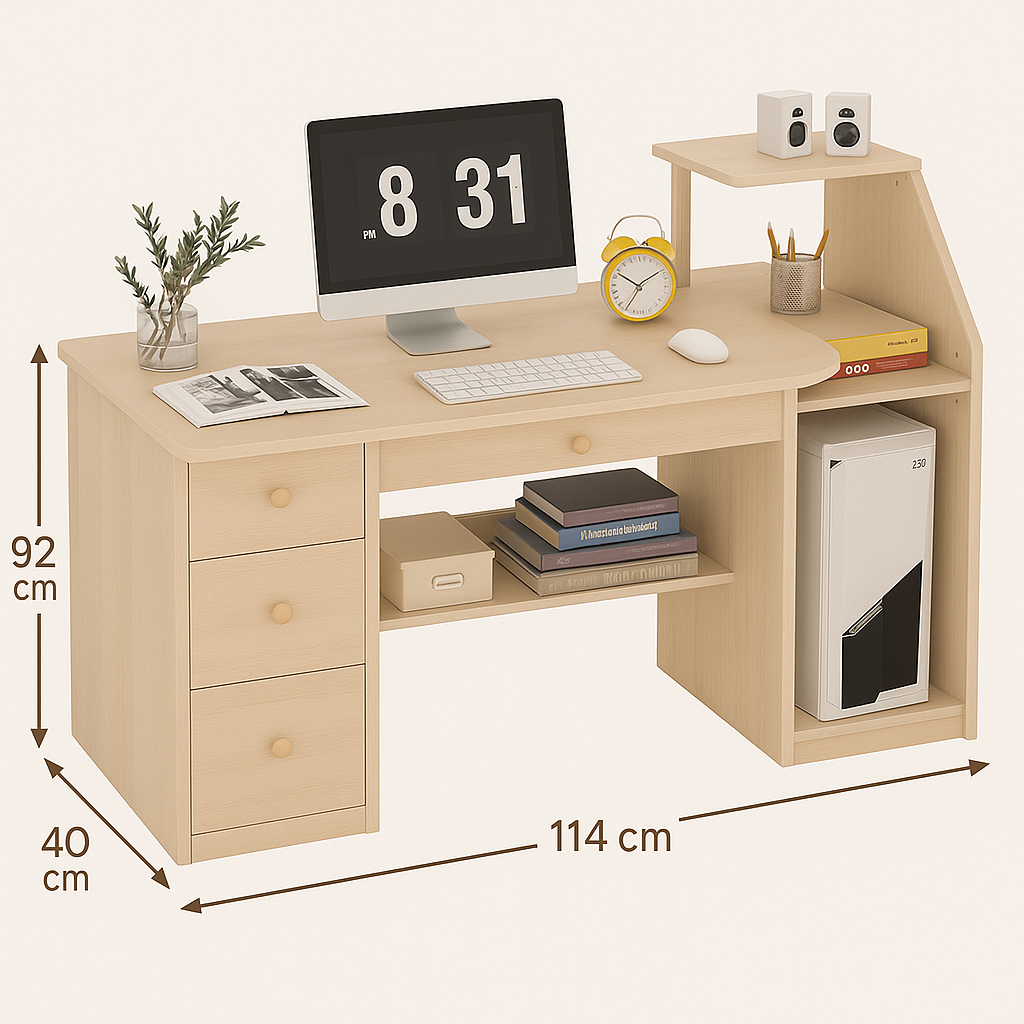 Mesa de Trabajo – Madera Clara, Estructura Negra y 3 Cajones Amplios-3