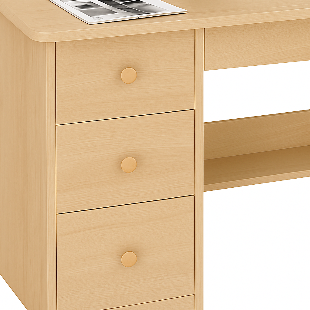 Mesa de Trabajo – Madera Clara, Estructura Negra y 3 Cajones Amplios-3