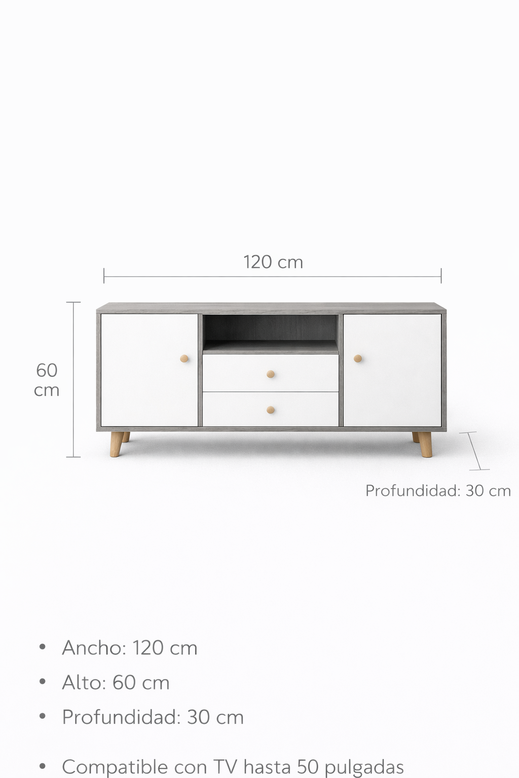 Mueble TV 120x30x60 Terra Nova Con Puertas y Cajones-6
