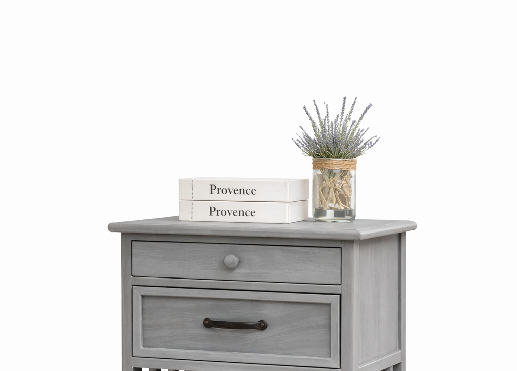 Velador Vintage Gris 2 Cajones Madera Maciza patas torneadas de 10.5 cm-4