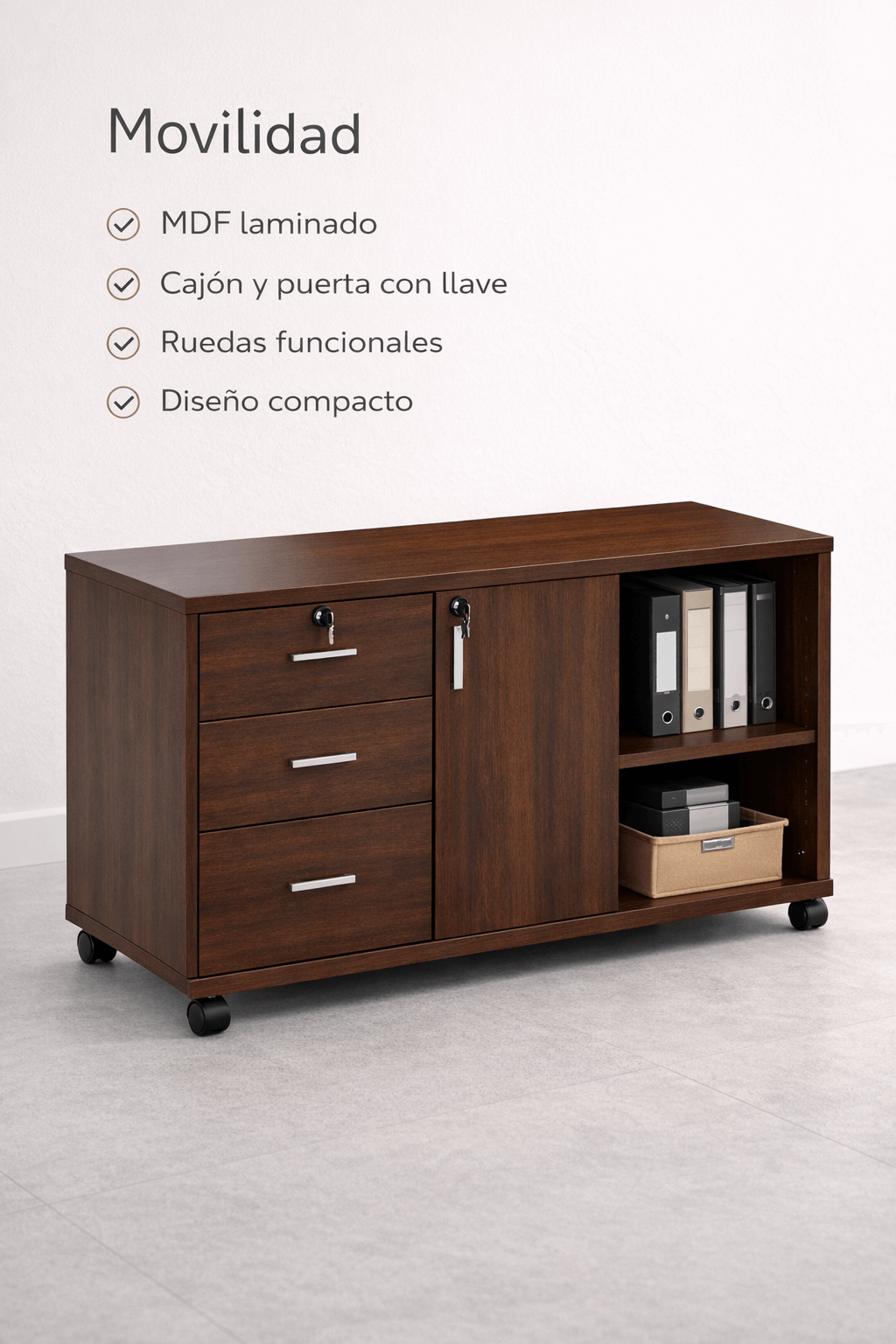 Gabinete Argos 100 Caoba 100x34x59 cm 3 Cajones con Llave-3