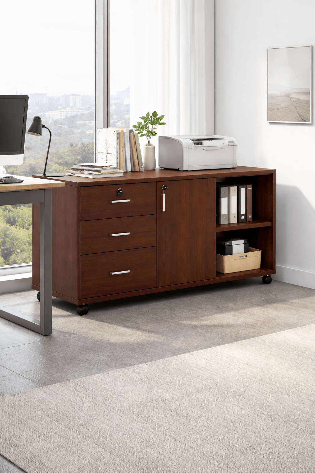 Gabinete Argos 100 Caoba 100x34x59 cm 3 Cajones con Llave-5