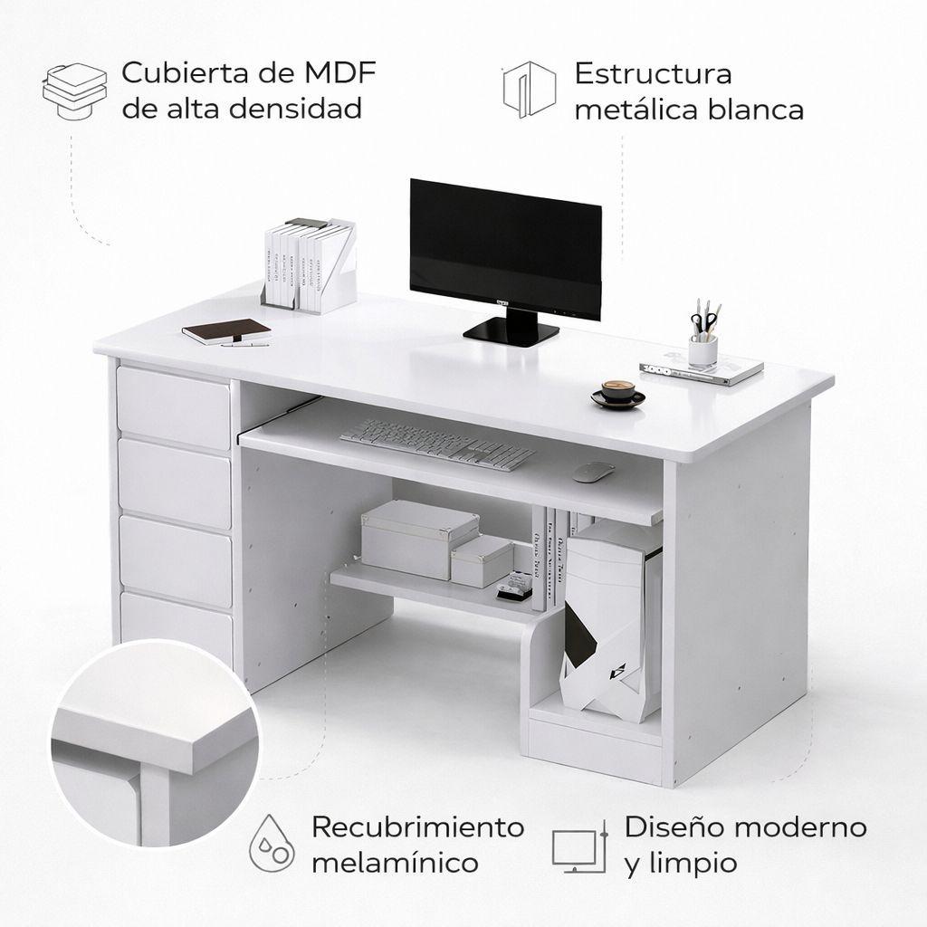 Escritorio Blanco 120 Cm Para Home Office-5