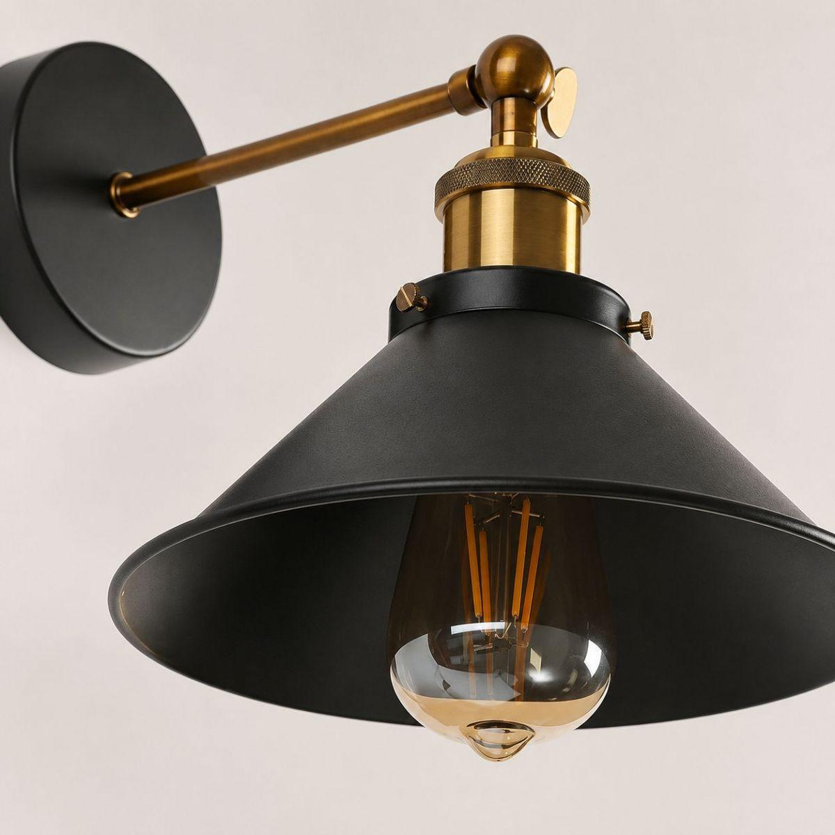Aplique Bronce con Pantalla Negra E27 Konnergie para Muro o Techo Interior-2