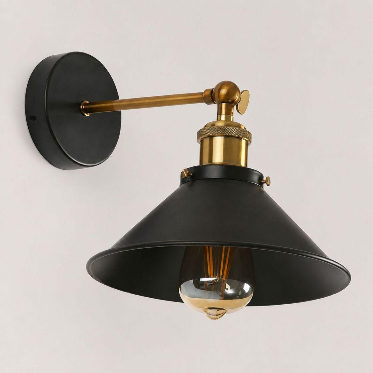 Aplique Bronce con Pantalla Negra E27 Konnergie para Muro o Techo Interior-5