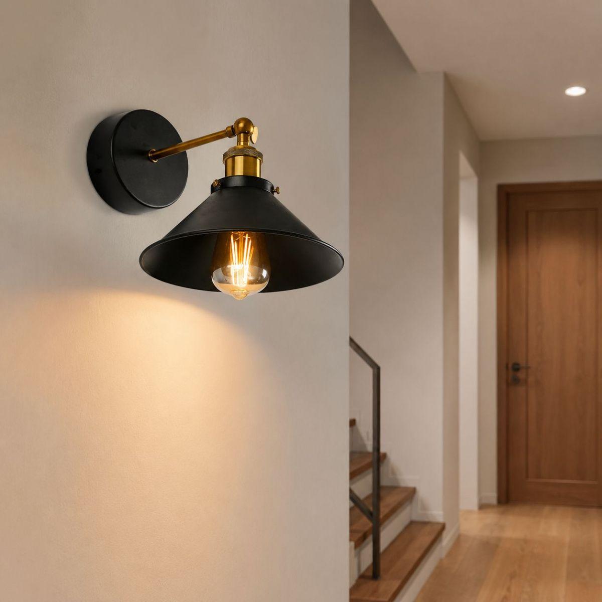 Aplique Bronce con Pantalla Negra E27 Konnergie para Muro o Techo Interior-7