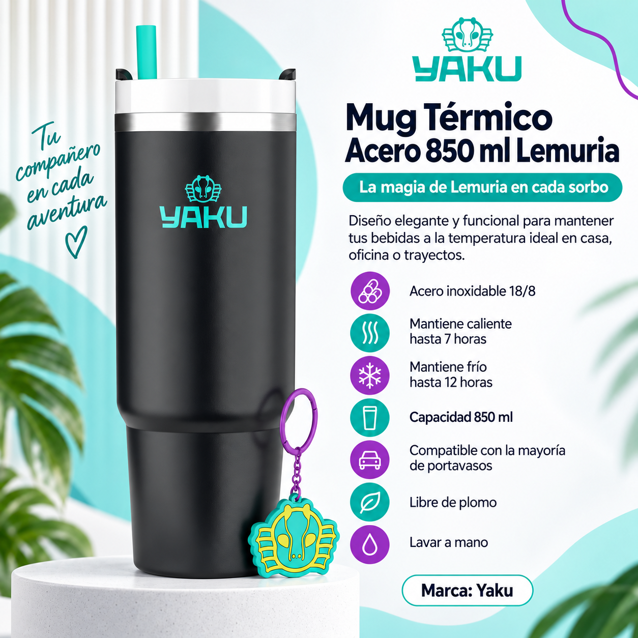 Mug Térmico Lemuria Neon 850 Ml Vaso Térmico Reutilizable-2