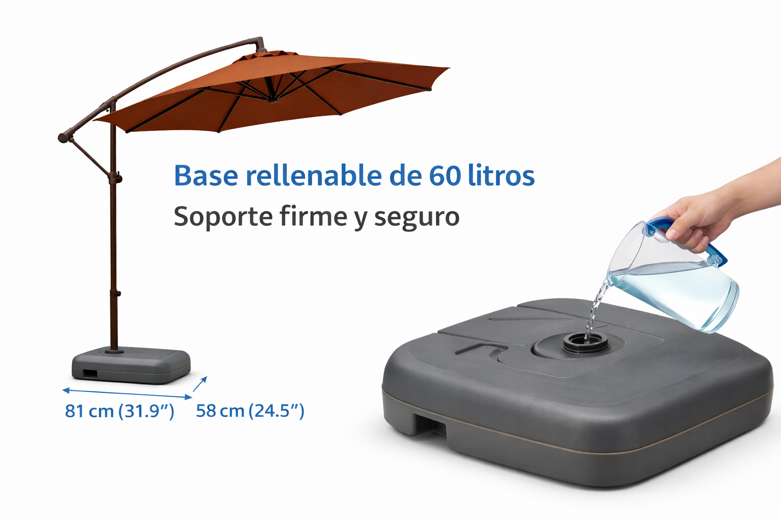 Quitasol Lateral Toldo Café 3mtrs con Base reforzada y UV30 Terraza-5