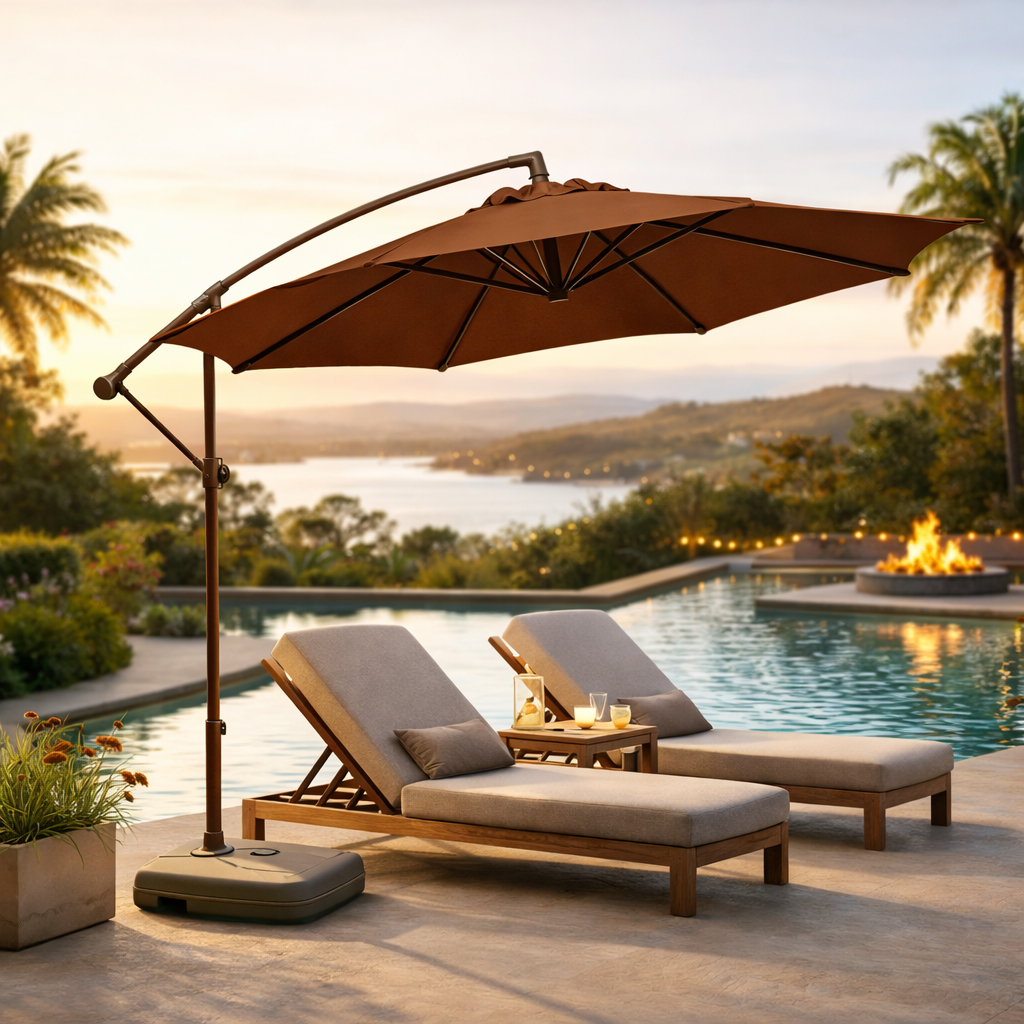 Quitasol Lateral Toldo Café 3mtrs con Base reforzada y UV30 Terraza-7