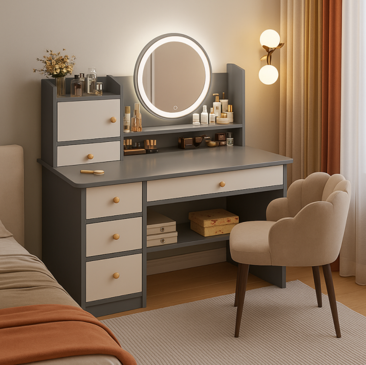 Mueble Tocador Vanity de Maquillaje con 6 Cajones  Estilo Elegante-2