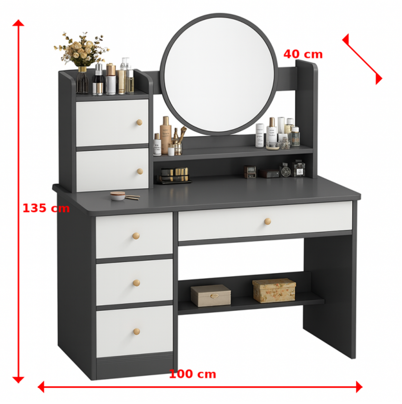 Mueble Tocador Vanity de Maquillaje con 6 Cajones  Estilo Elegante-3
