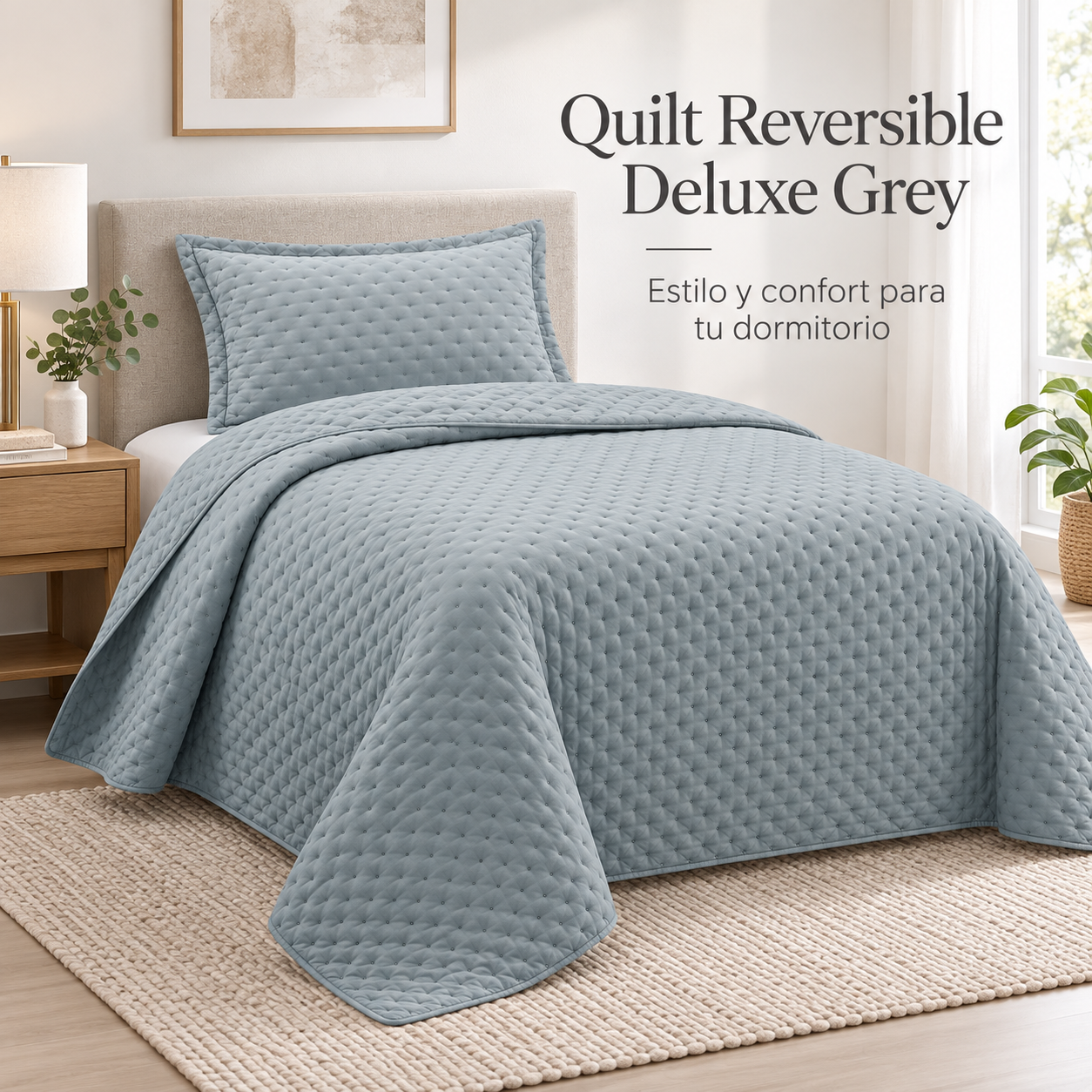Cubrecama Verano Quilt Deluxe 1.5 P 170x240 Cm Reversible 1 Funda Gris-1