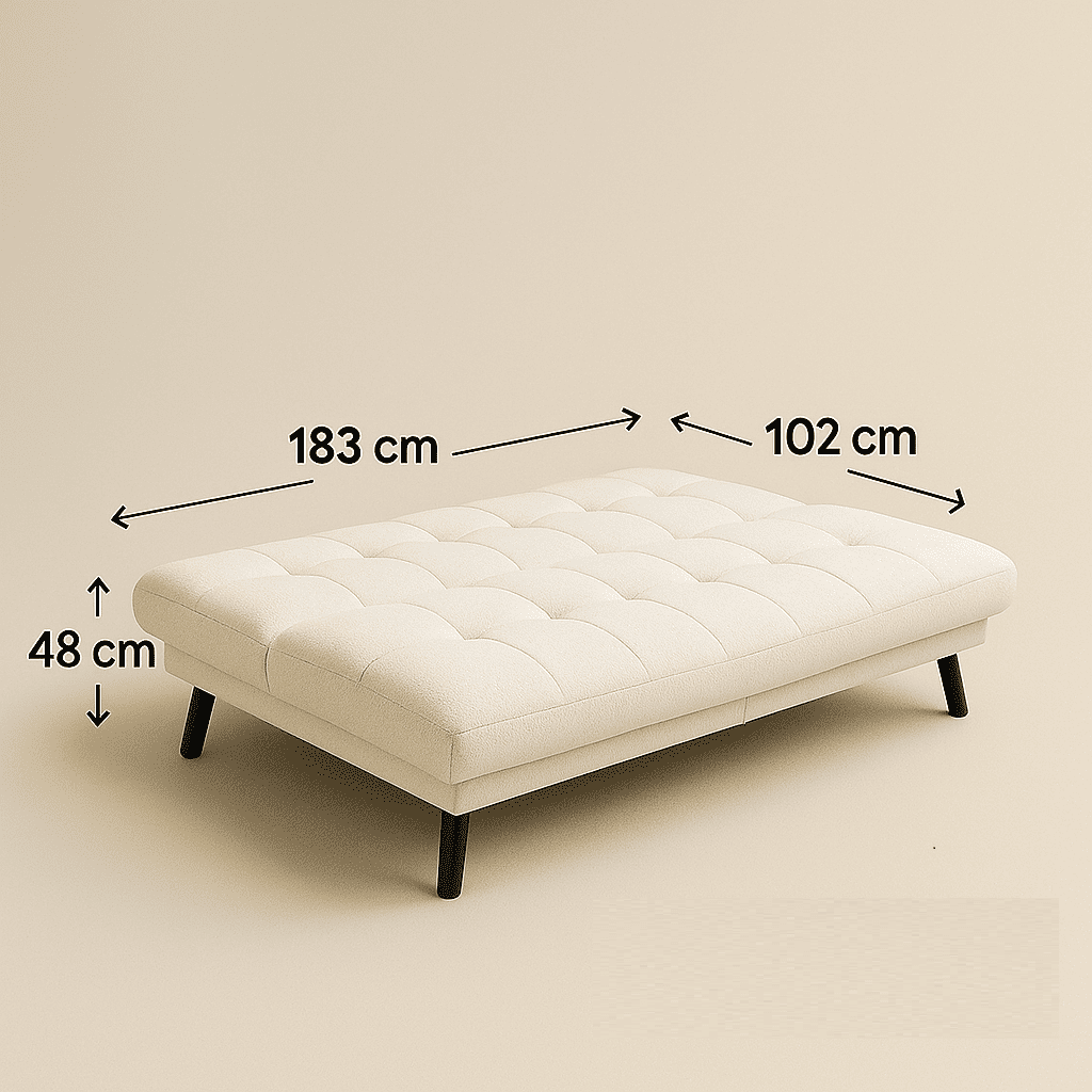 Sofá Cama Nórdico Crema Acolchado Confortable Madera Solida-2