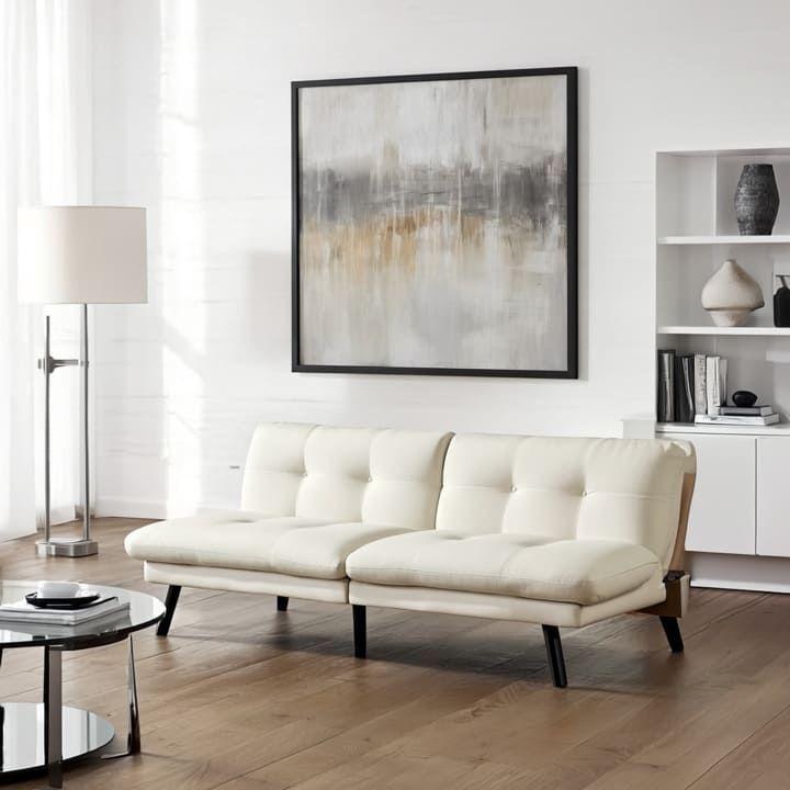 Sofá Cama Nórdico Crema Acolchado Confortable Madera Solida-3