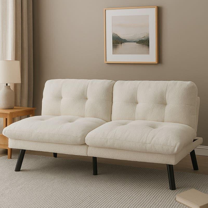 Sofá Cama Nórdico Crema Acolchado Confortable Madera Solida-7