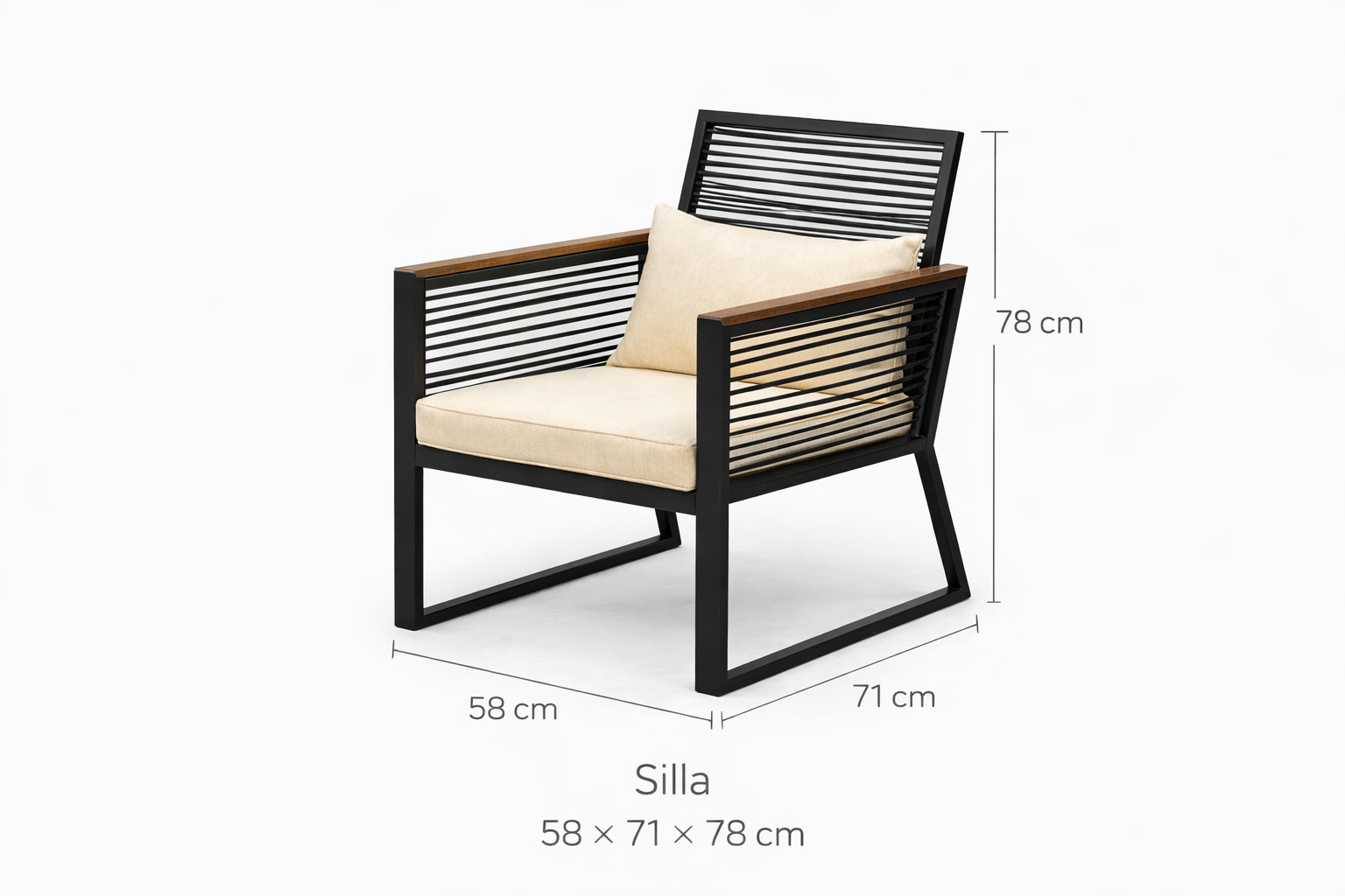 Set de Terraza 4 Piezas Negro con Cojines Beige con Sofá, Sillas y Mesa Vidrio-3