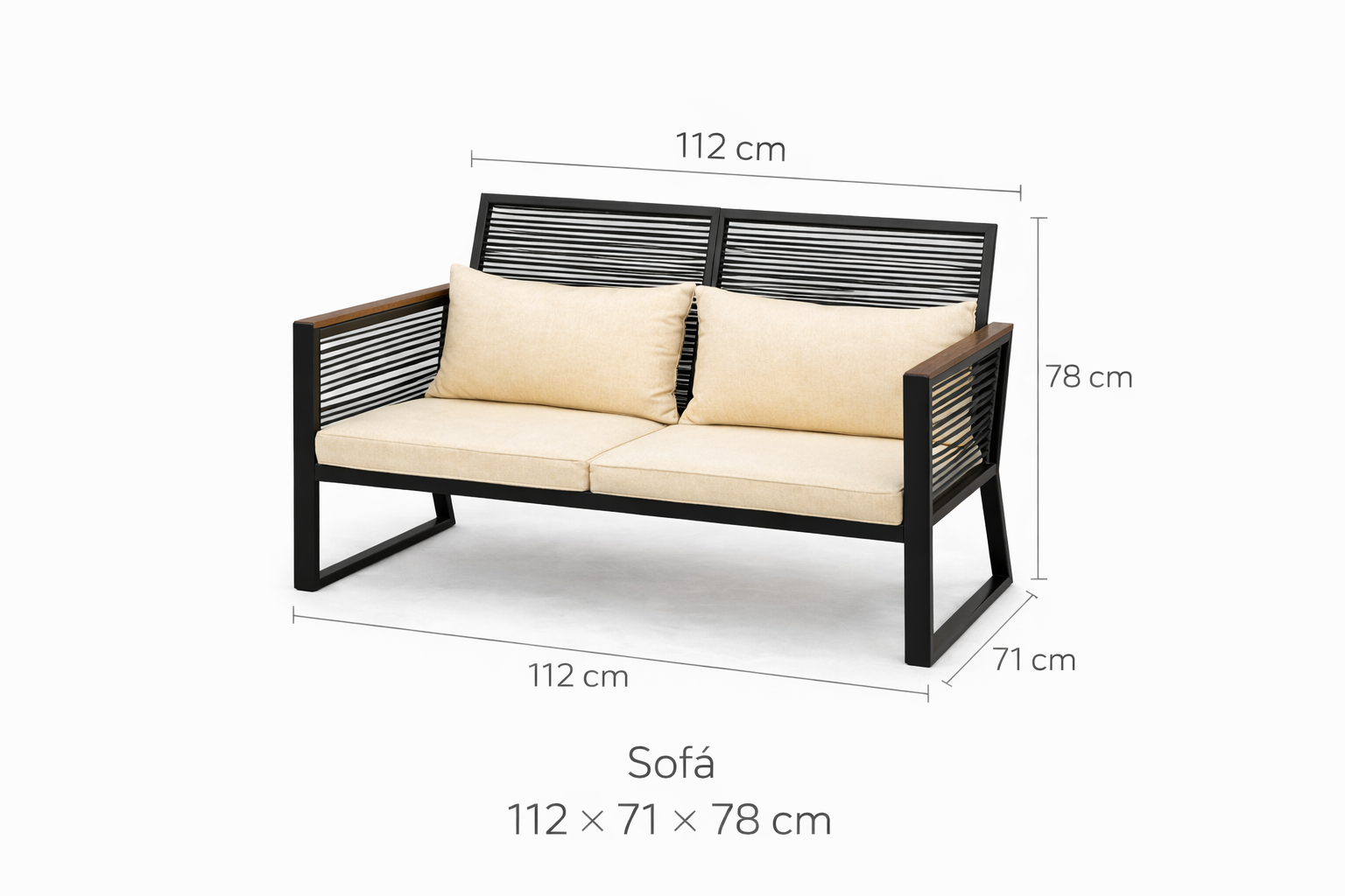 Set de Terraza 4 Piezas Negro con Cojines Beige con Sofá, Sillas y Mesa Vidrio-5