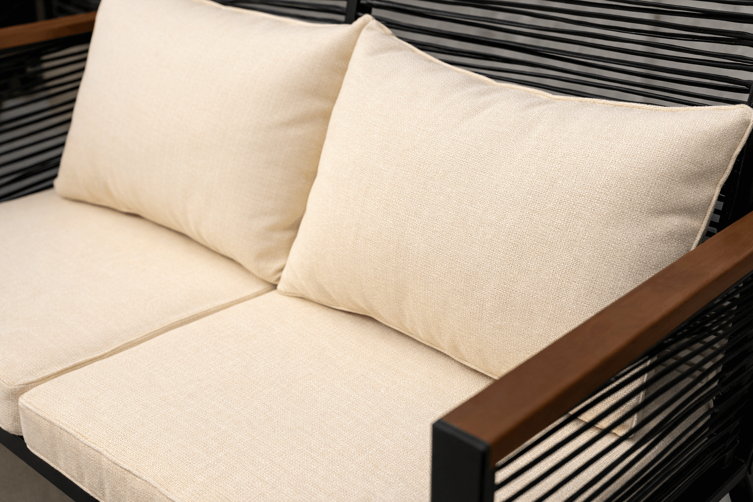 Set de Terraza 4 Piezas Negro con Cojines Beige con Sofá, Sillas y Mesa Vidrio-7