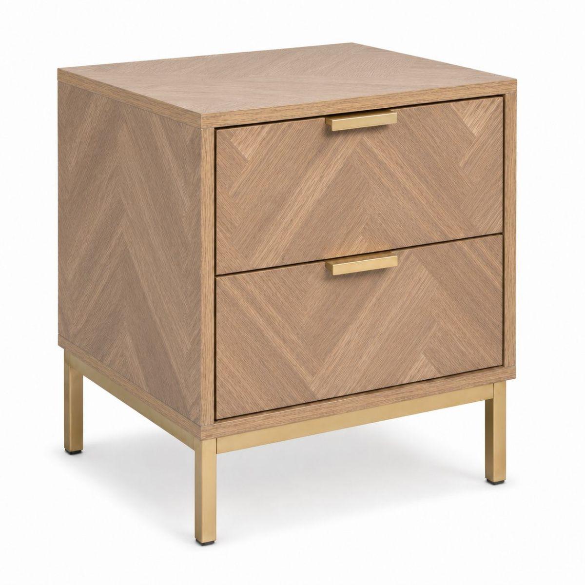 Velador Cilius Estilo Moderno Marrón Claro con Estructura Metálica y 2 Cajones-2