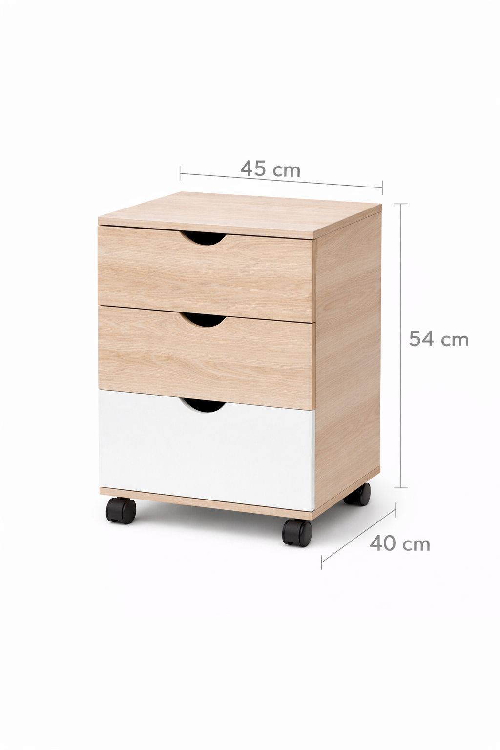 Velador 3 Cajones MDF Madera Clara 45×40×54 cm Reforzado-2