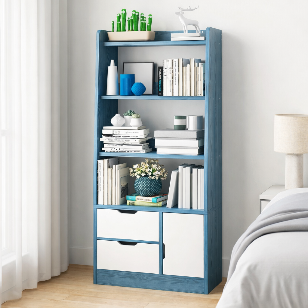 Librero Con Cajones LBF01 Azul Blanco 140x63x30-2