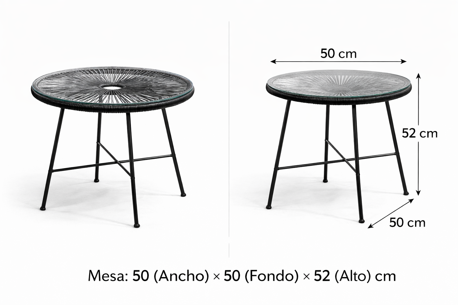 Juego Terraza 3 Piezas Hilo Negro con Mesa Redonda-3