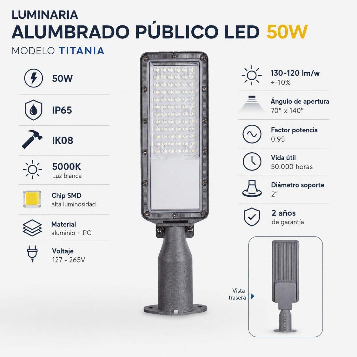 Luminaria Alumbrado Público LED 50W IP65 IK08 5000K Titania-3