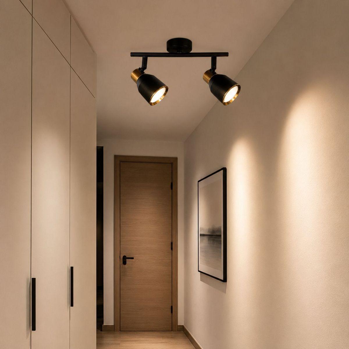 Aplique Doble GU10 Negro-Dorado Modelo Híades de Aluminio para Iluminación Interior-5