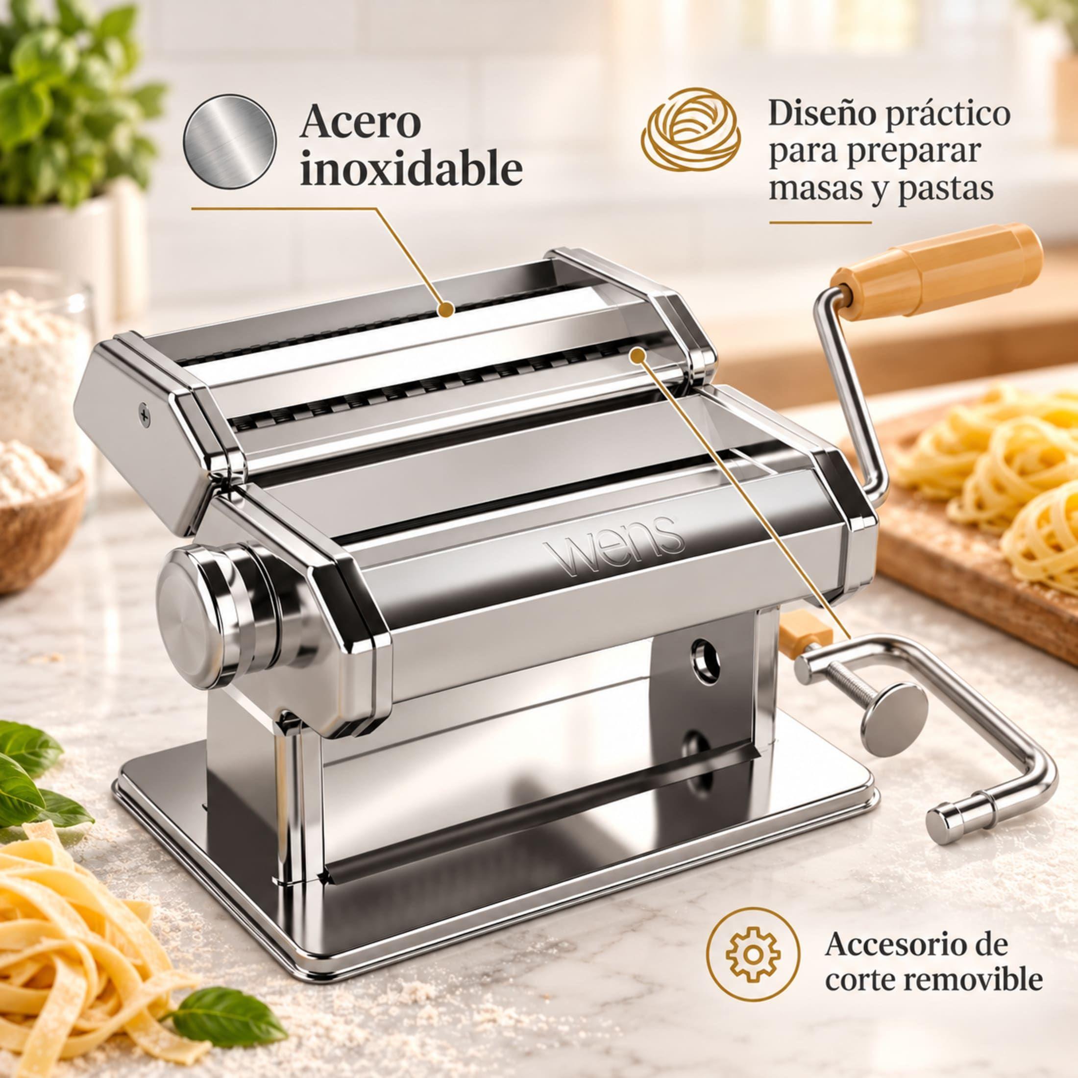 Máquina Para Pasta Wens 18 Cm Amasadora Y Cortadora Acero-6