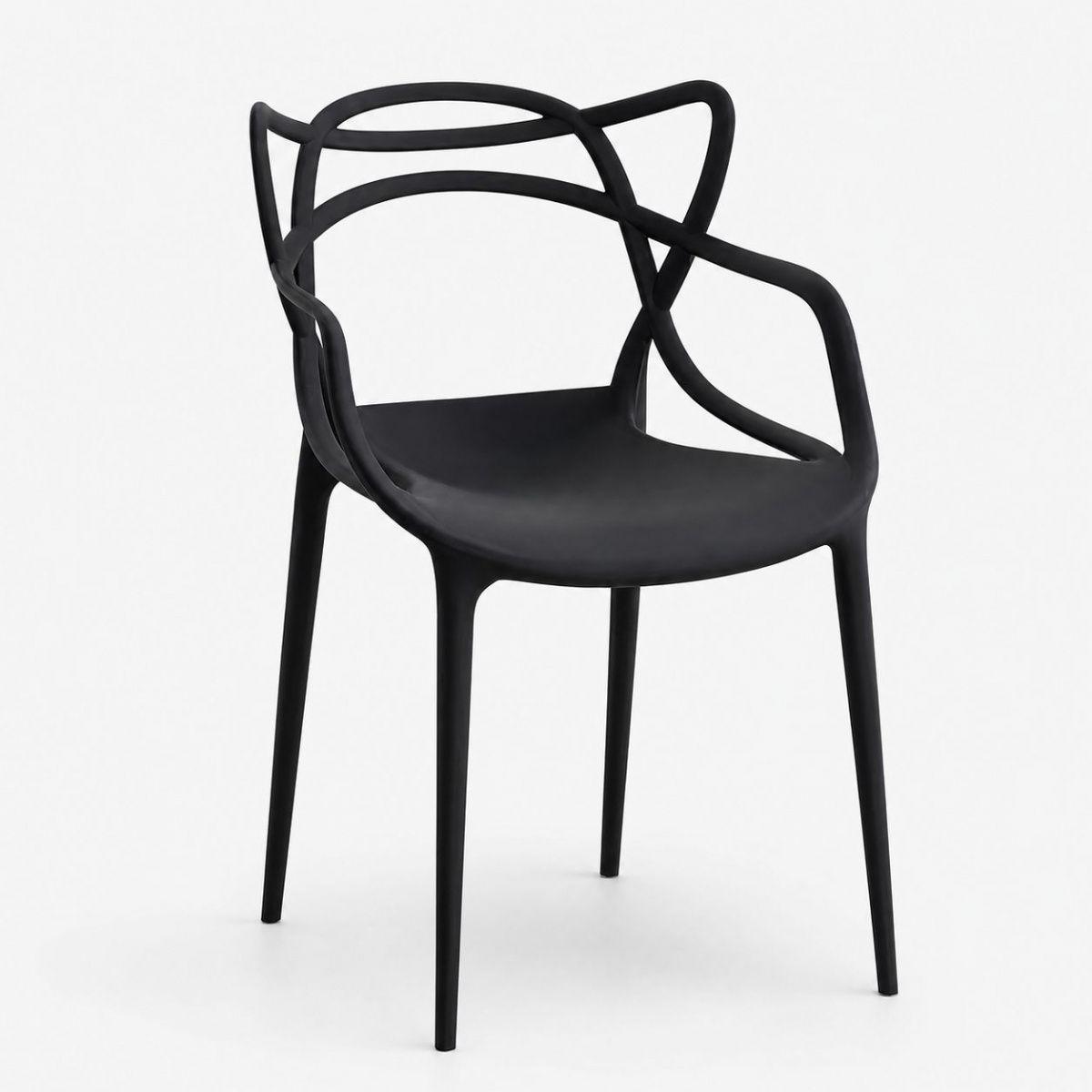 Set de 4 Sillas Negras Hilf para Comedor, Terraza o Cafetería con Diseño Moderno Entrelazado-2