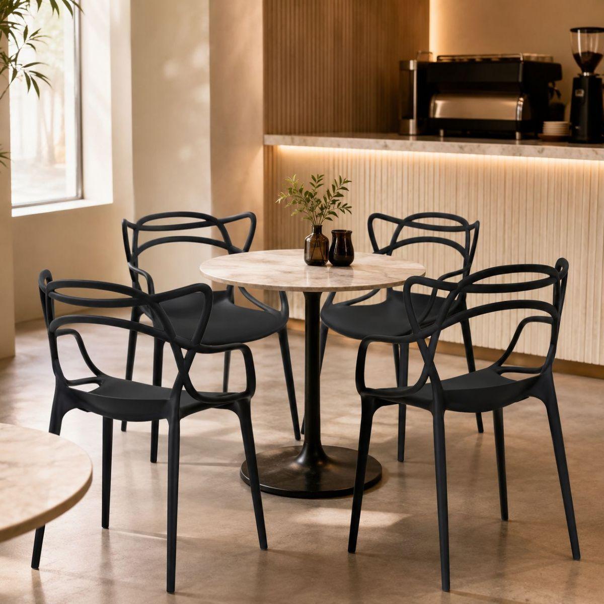 Set de 4 Sillas Negras Hilf para Comedor, Terraza o Cafetería con Diseño Moderno Entrelazado-3