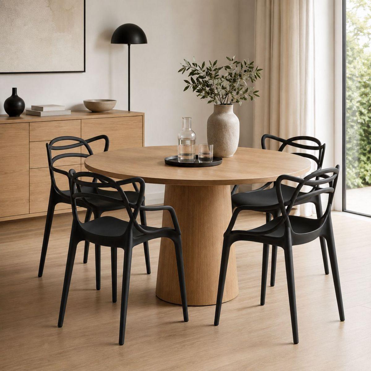 Set de 4 Sillas Negras Hilf para Comedor, Terraza o Cafetería con Diseño Moderno Entrelazado-4