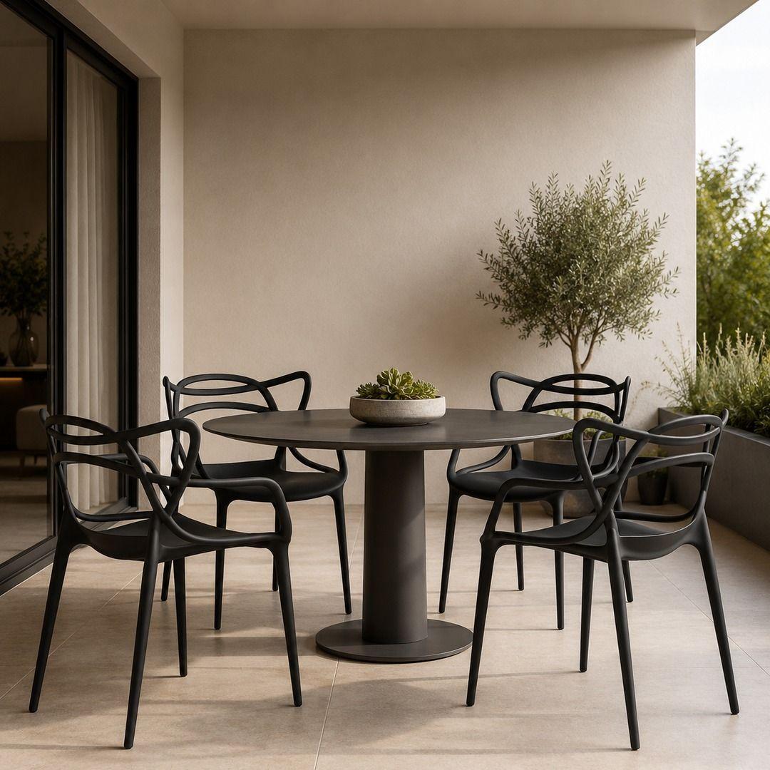 Set de 4 Sillas Negras Hilf para Comedor, Terraza o Cafetería con Diseño Moderno Entrelazado-5