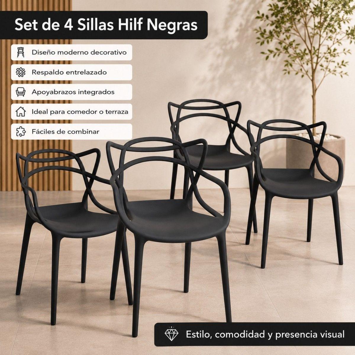 Set de 4 Sillas Negras Hilf para Comedor, Terraza o Cafetería con Diseño Moderno Entrelazado-6