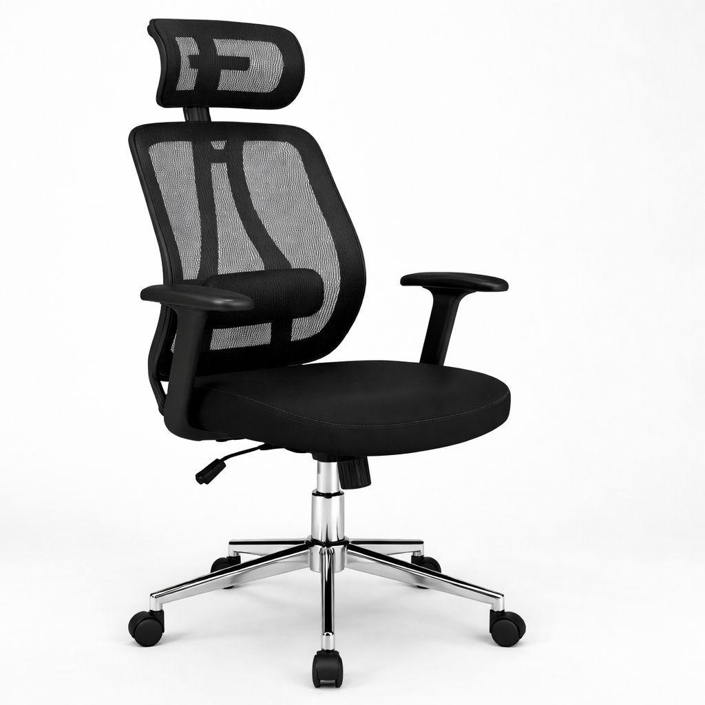 Silla Gerencial Ergonomica Negra Con Reposacabezas 3D-3