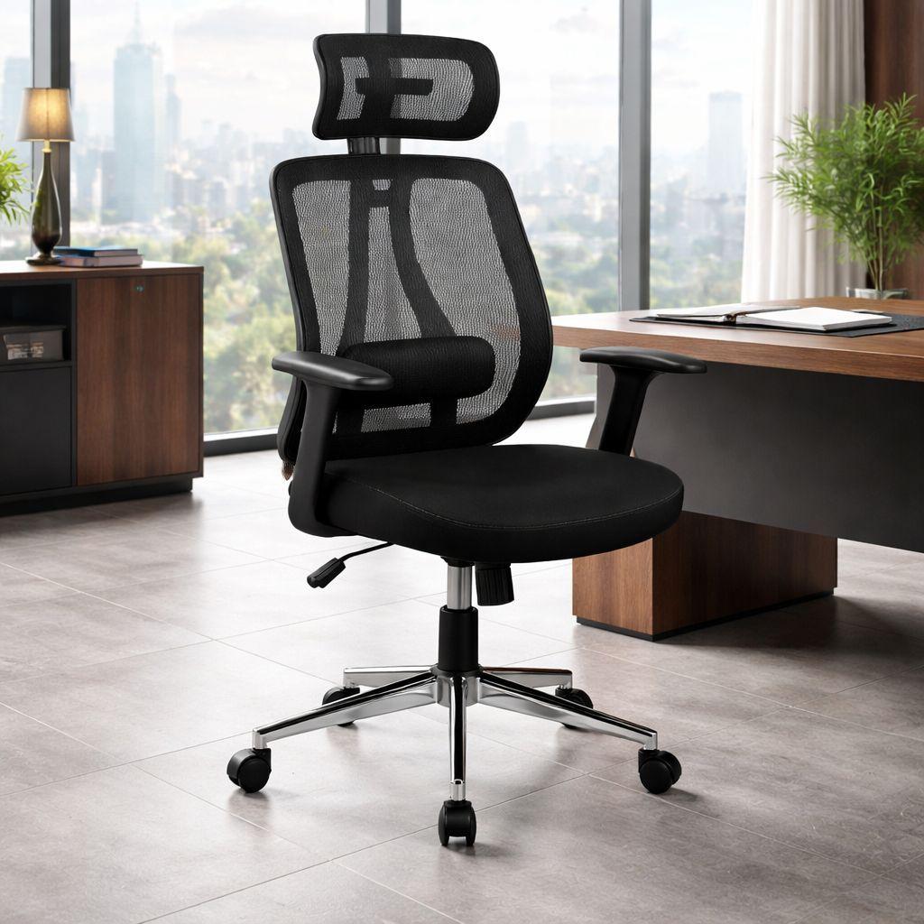 Silla Gerencial Ergonomica Negra Con Reposacabezas 3D-4