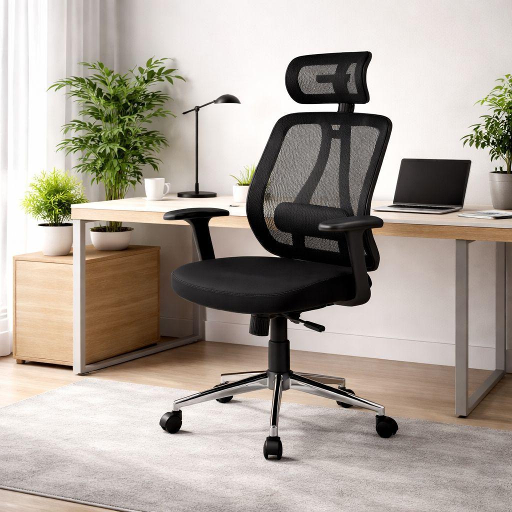Silla Gerencial Ergonomica Negra Con Reposacabezas 3D-7