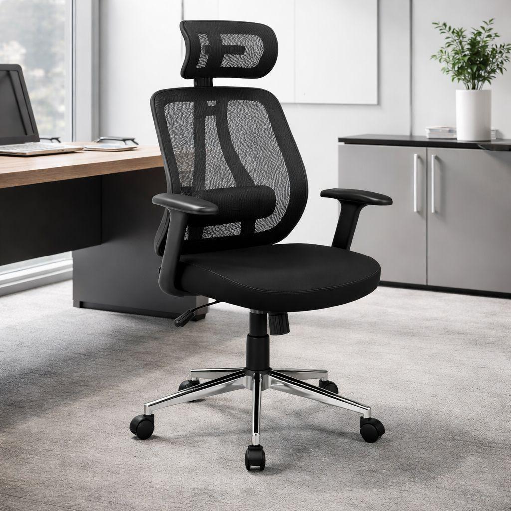 Silla Gerencial Ergonomica Negra Con Reposacabezas 3D-8