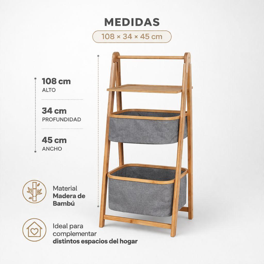 Mueble Organizador De Bambú 3 Niveles Plegable-6