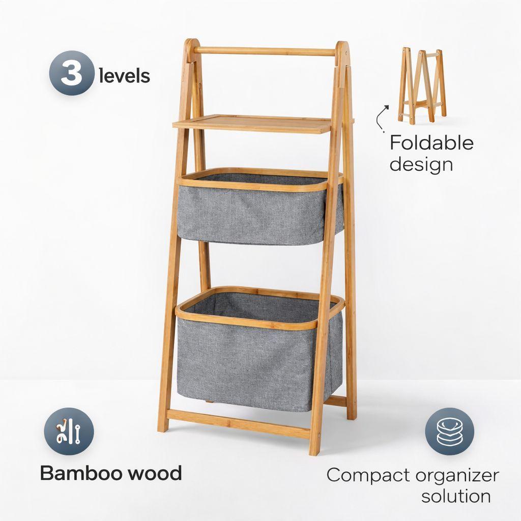 Mueble Organizador De Bambú 3 Niveles Plegable-7