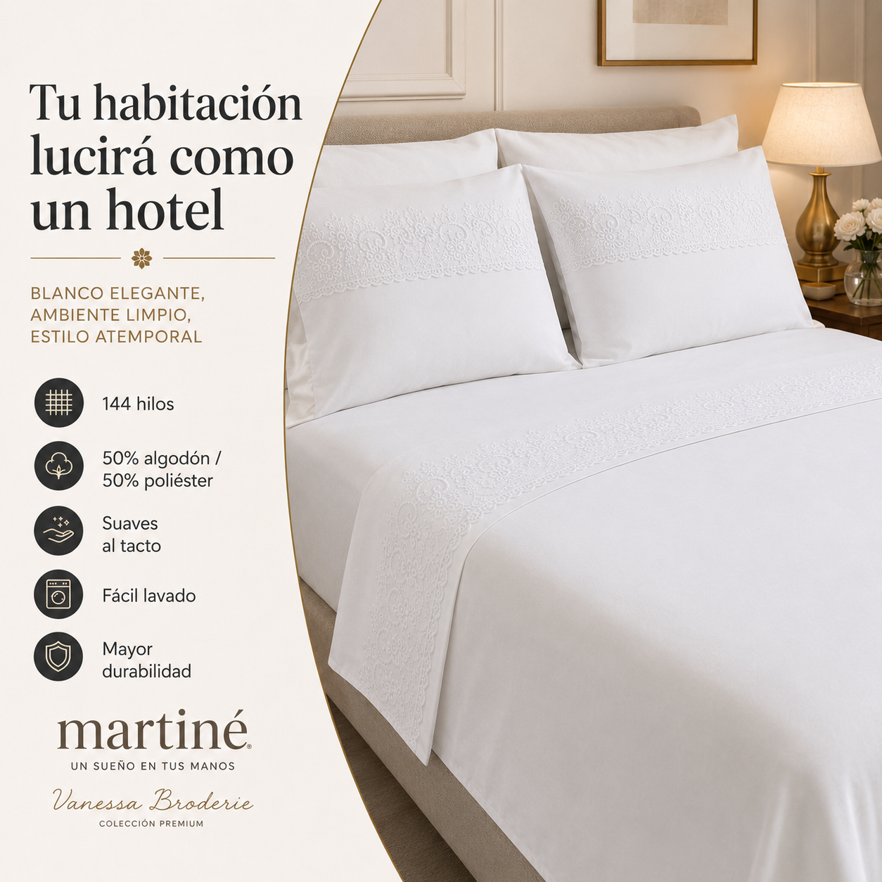 Juego de Sábanas Martiné Vanessa Broderie 1.5 Plazas 144 Hilos-2