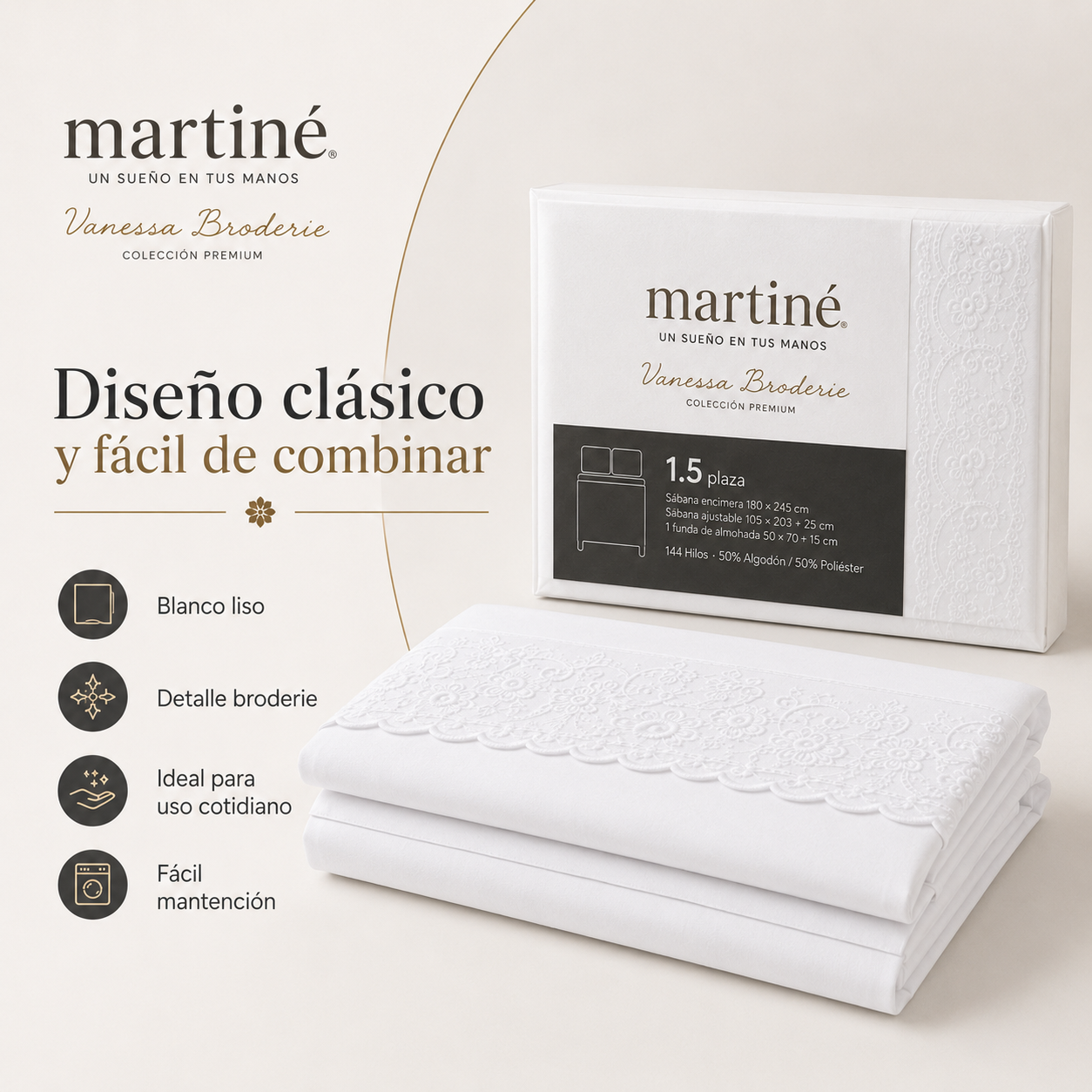 Juego de Sábanas Martiné Vanessa Broderie 1.5 Plazas 144 Hilos-6