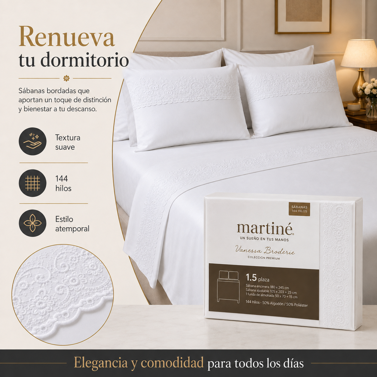 Juego de Sábanas Martiné Vanessa Broderie 1.5 Plazas 144 Hilos-7