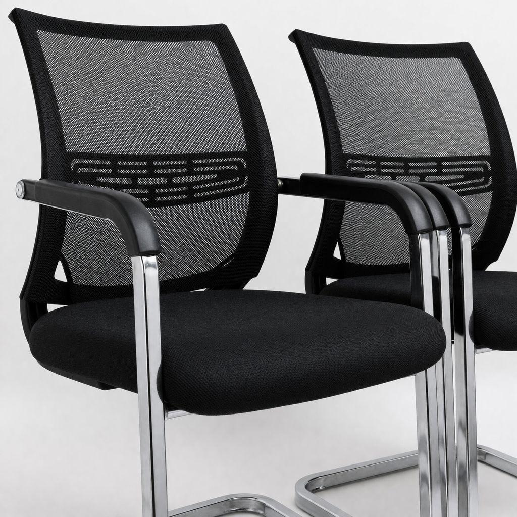 Sillas De Visita Oficina Pack 2 Cromo Malla Negra-2