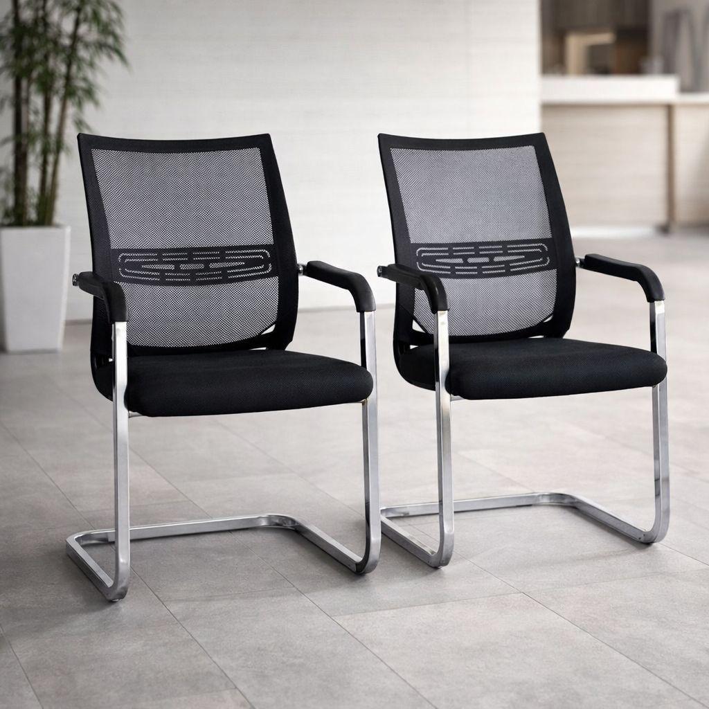 Sillas De Visita Oficina Pack 2 Cromo Malla Negra-3