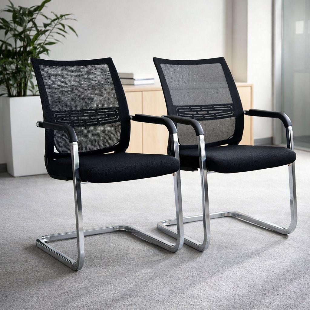 Sillas De Visita Oficina Pack 2 Cromo Malla Negra-4