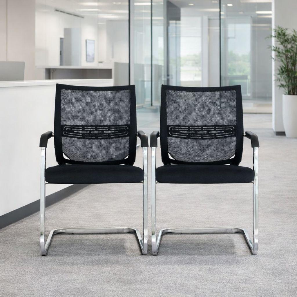 Sillas De Visita Oficina Pack 2 Cromo Malla Negra-5