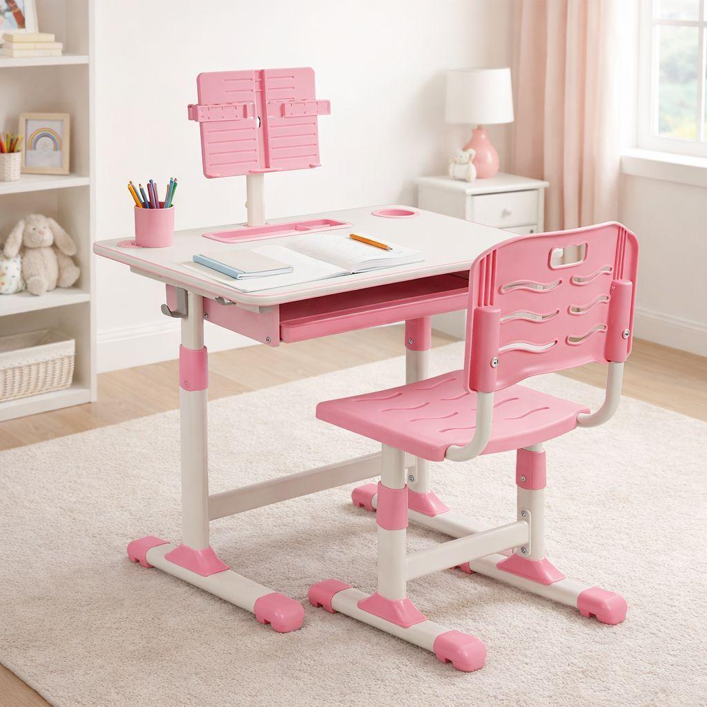 Escritorio Infantil Rosado Con Silla Ergonomica Ajustable-3