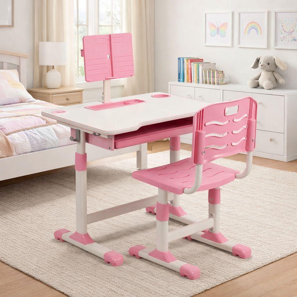 Escritorio Infantil Rosado Con Silla Ergonomica Ajustable-5