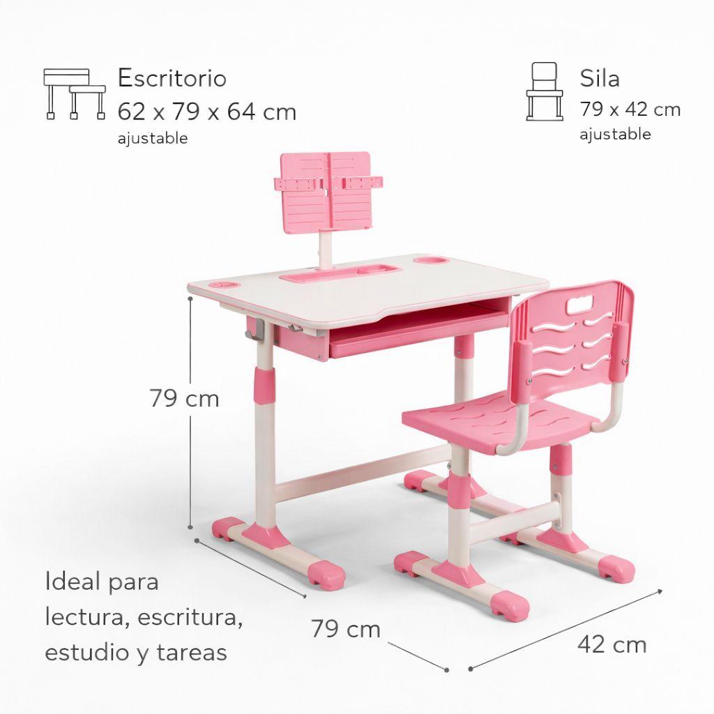 Escritorio Infantil Rosado Con Silla Ergonomica Ajustable-7